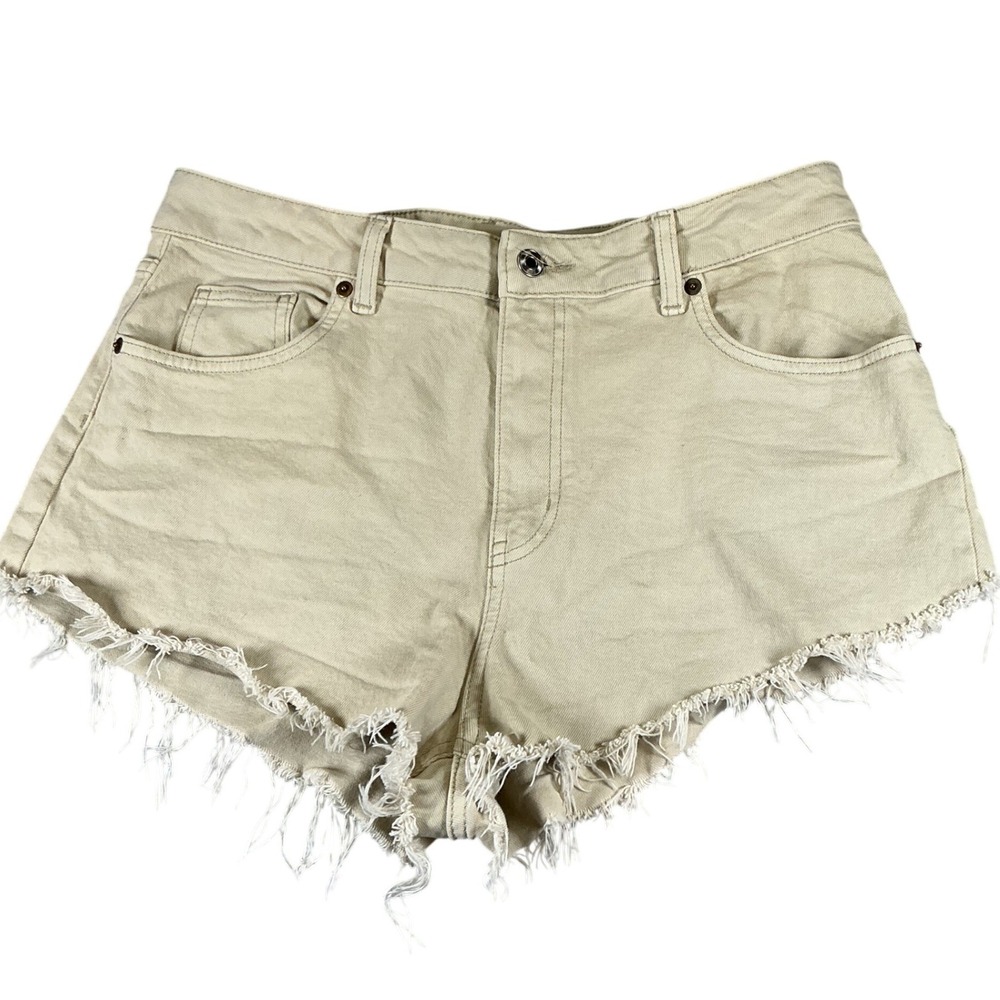 H&M Womens Cutoff Denim Shorts Size 10 Beige Frayed Raw‎ Hem Casual